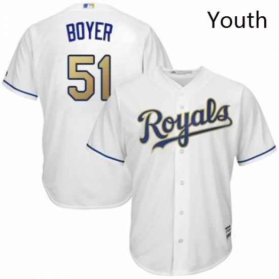 Youth Majestic Kansas City Royals 51 Blaine Boyer Replica White Home Cool Base MLB Jersey